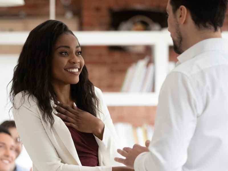 woman talking to boss